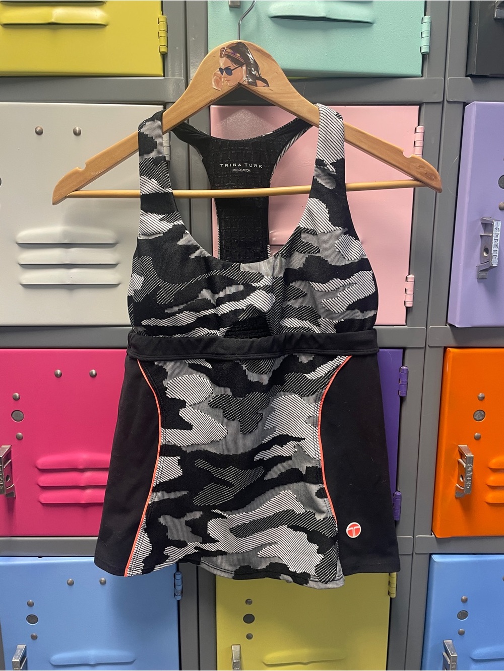 Trina Turk Black & Gray Camo Women's Workout Top